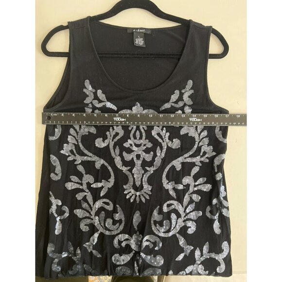 u-knit Tunic Tank Sequin Embellished Tank Top Women L Black Silver Sequins Stret - Picture 6 of 6